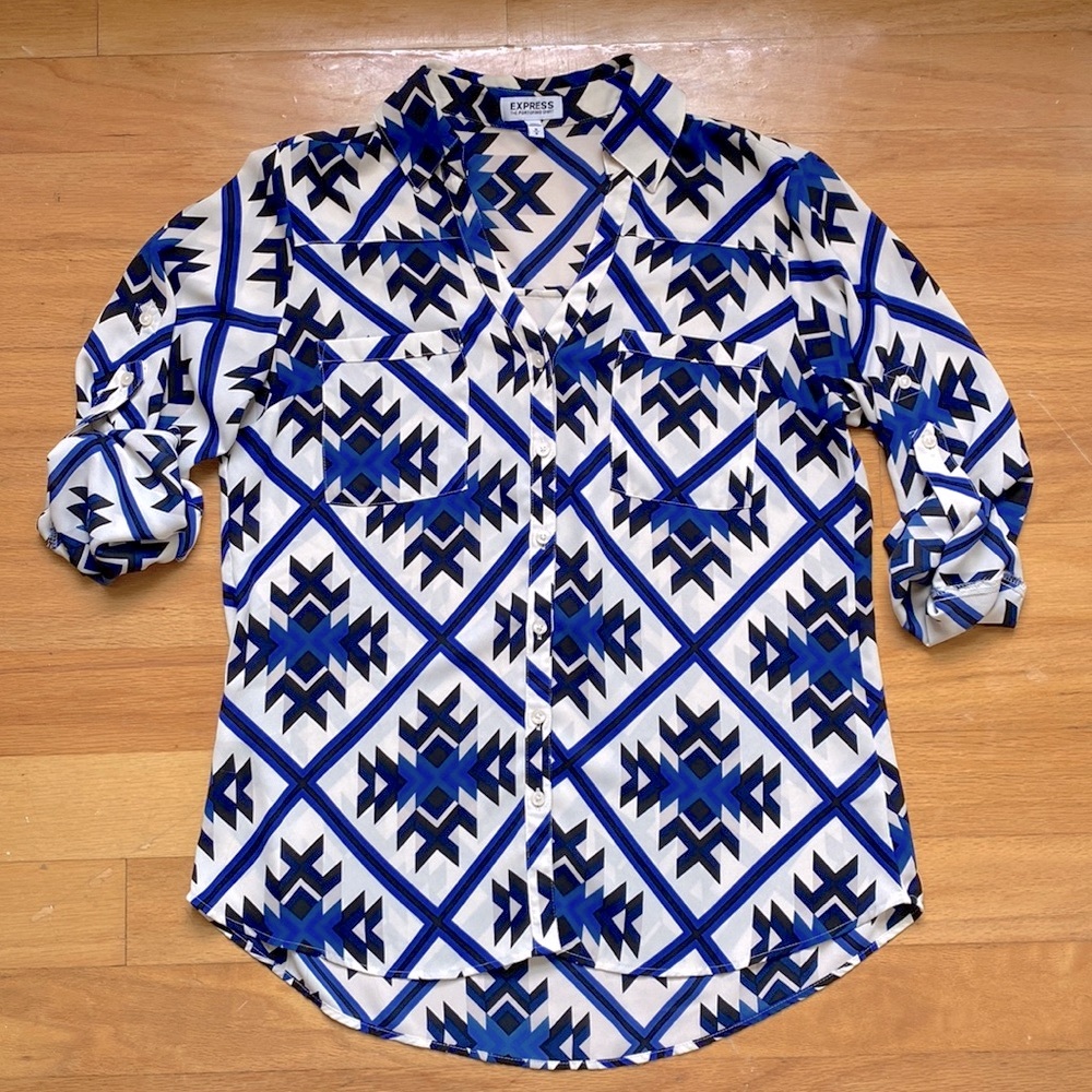 Express Portofino Blue and Off White Blouse